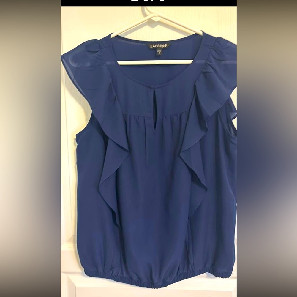 Express Blue Sleeveless Blouse Ruffle Medium